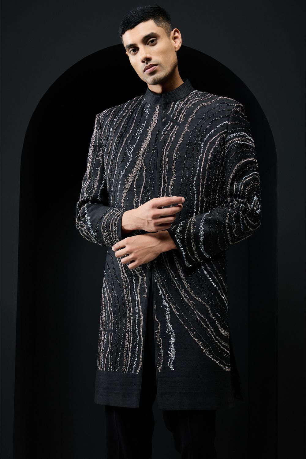 Black indo Western highlighting with pearls, sequins and cutdana