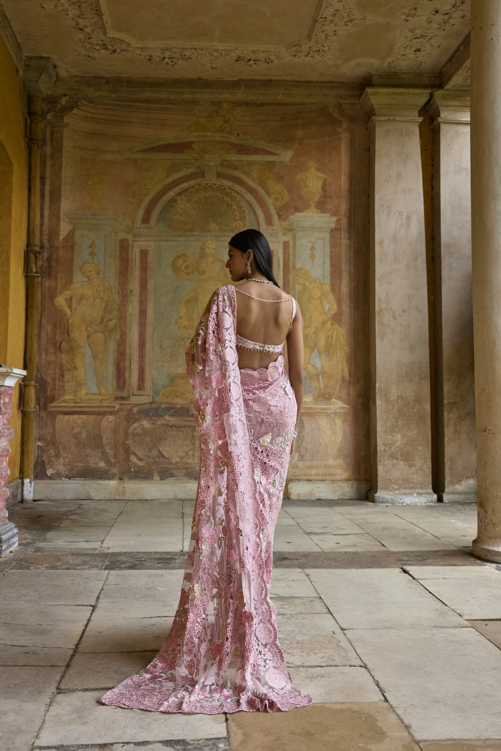 Dusty Pink Thread Work Saree