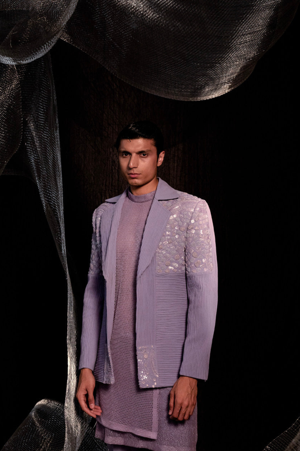 Indowestern With Ai Designed Bead And Resam Work With Signayure Mesh Kurta