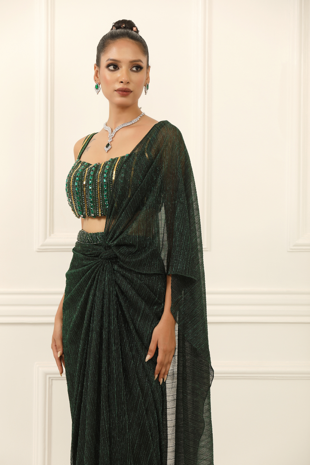 Emerald Luxe Drape Saree