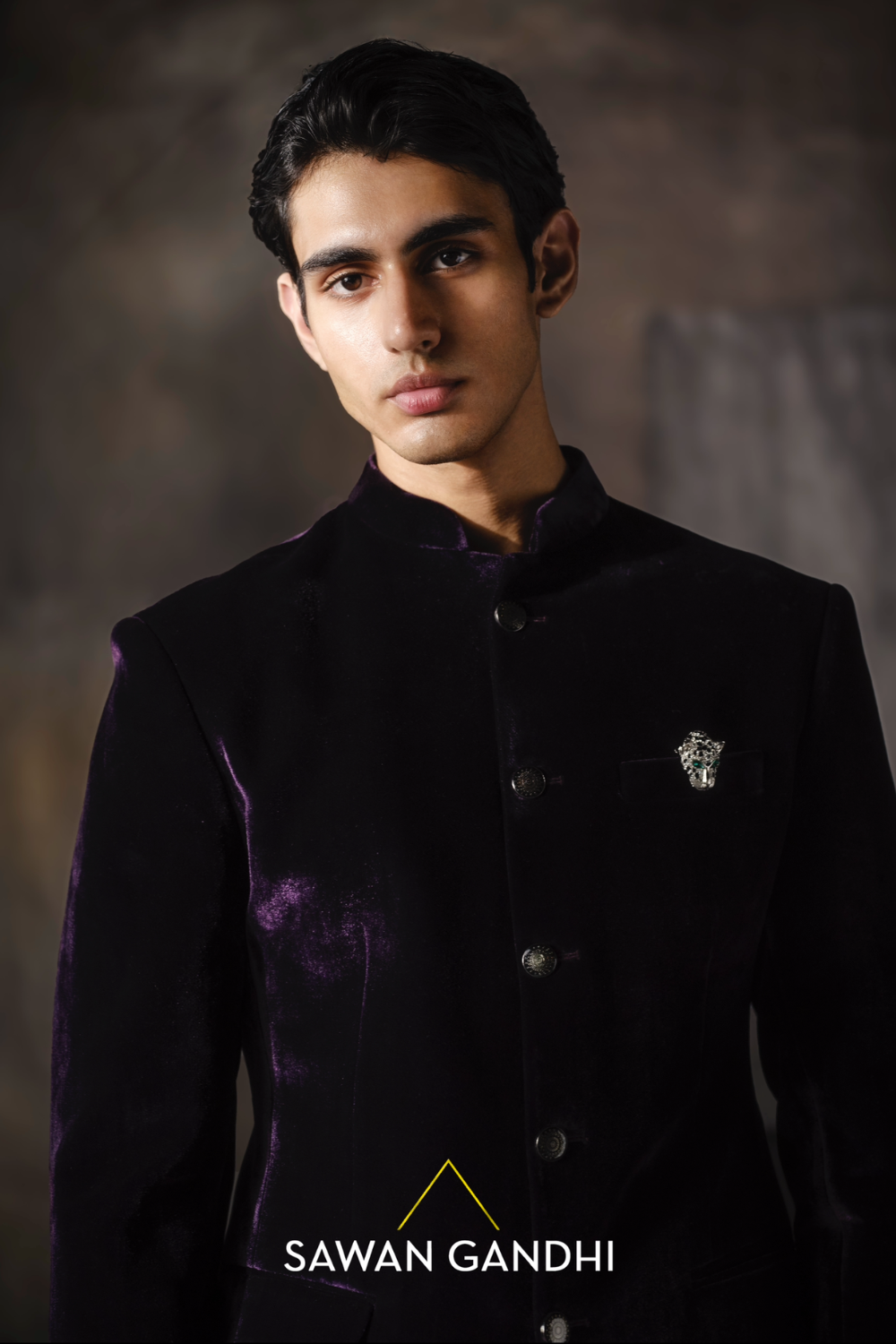 Wine velvet bandhgala