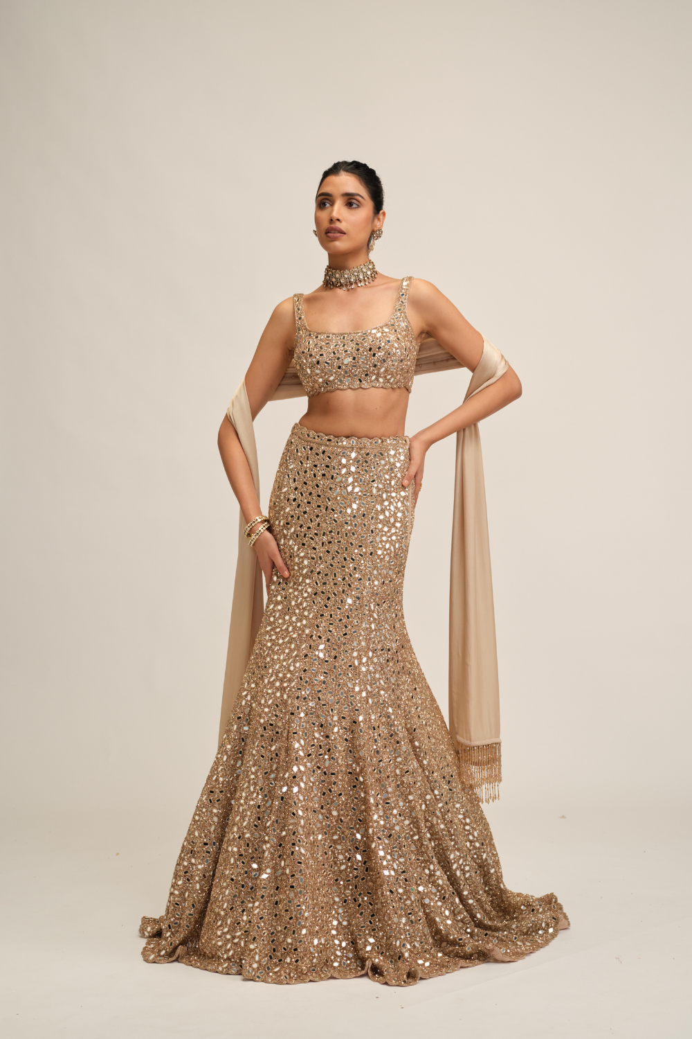 Light Beige Fishcut Lehenga Set