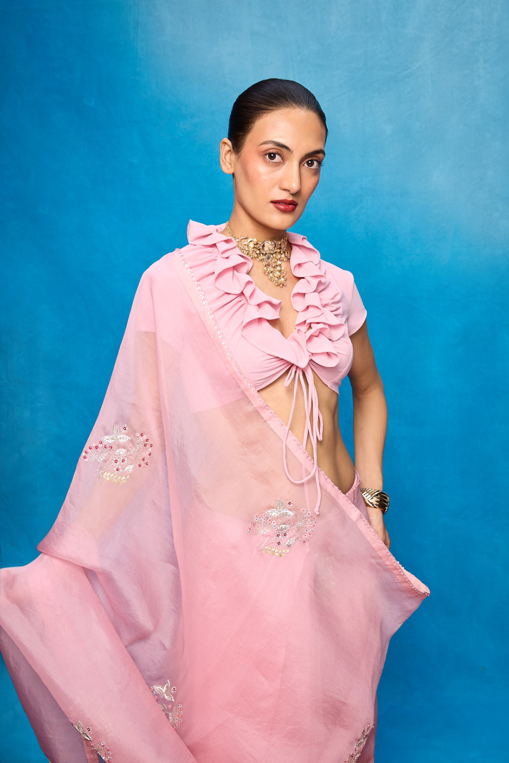 Handwoven Pink Kora Banarasi Saree