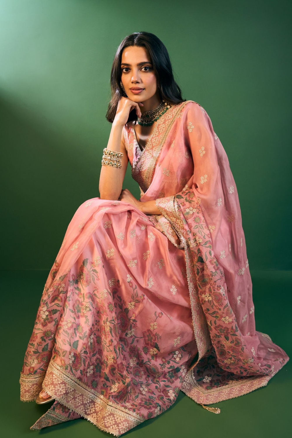 Leya Organza Printed Pink Saree