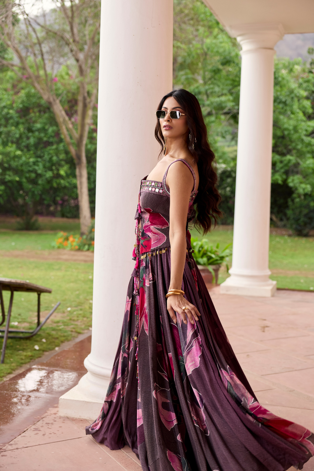 PLUMICIOUS PINK FLORAL JACKET LEHENGA SET