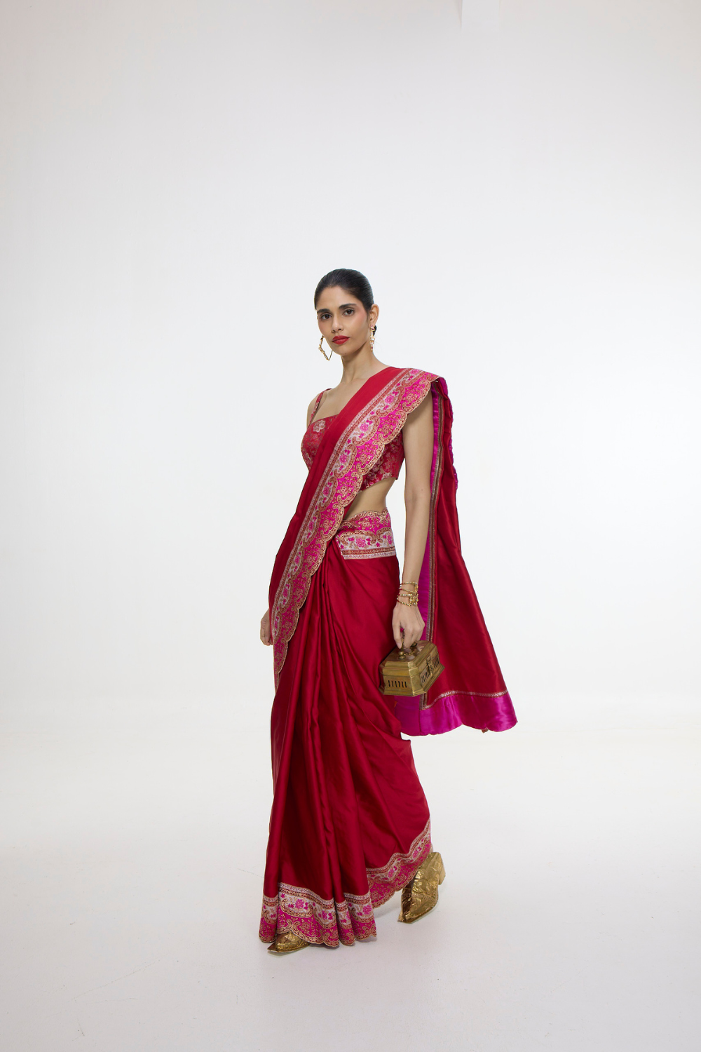 Handwoven Rose Red Silk Saree