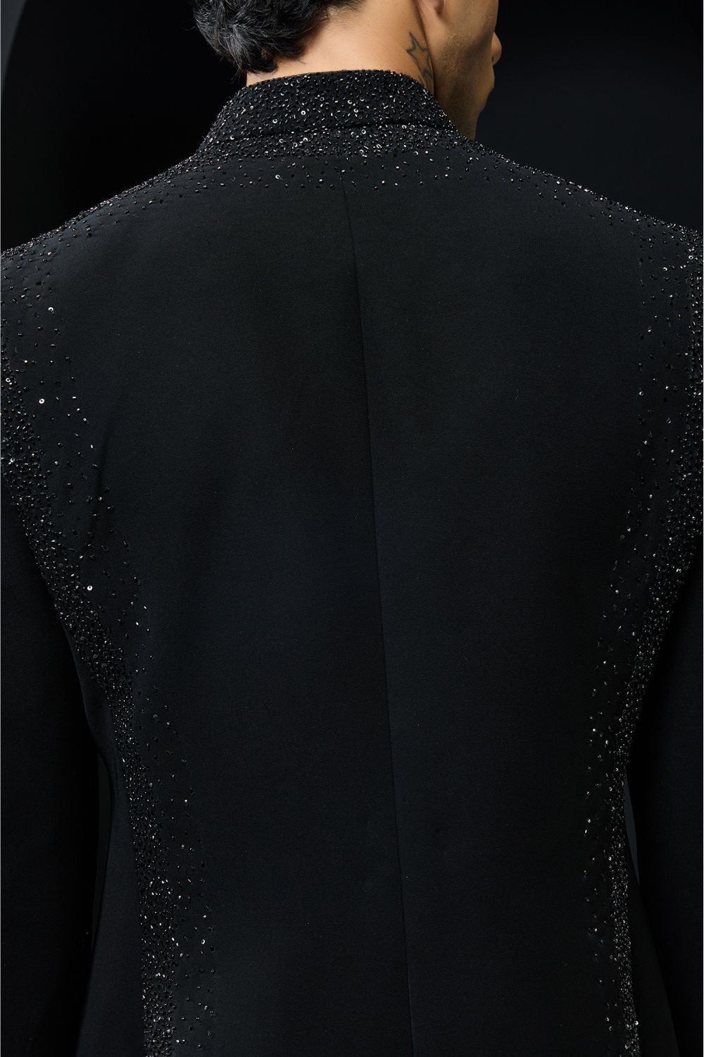 Black Bandhgala highlighted with pearls and sequins