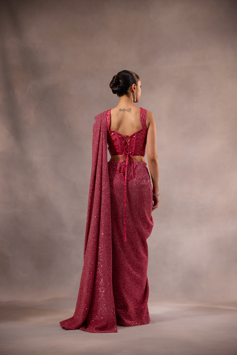 Cherry Pink Drape Saree with Blouse