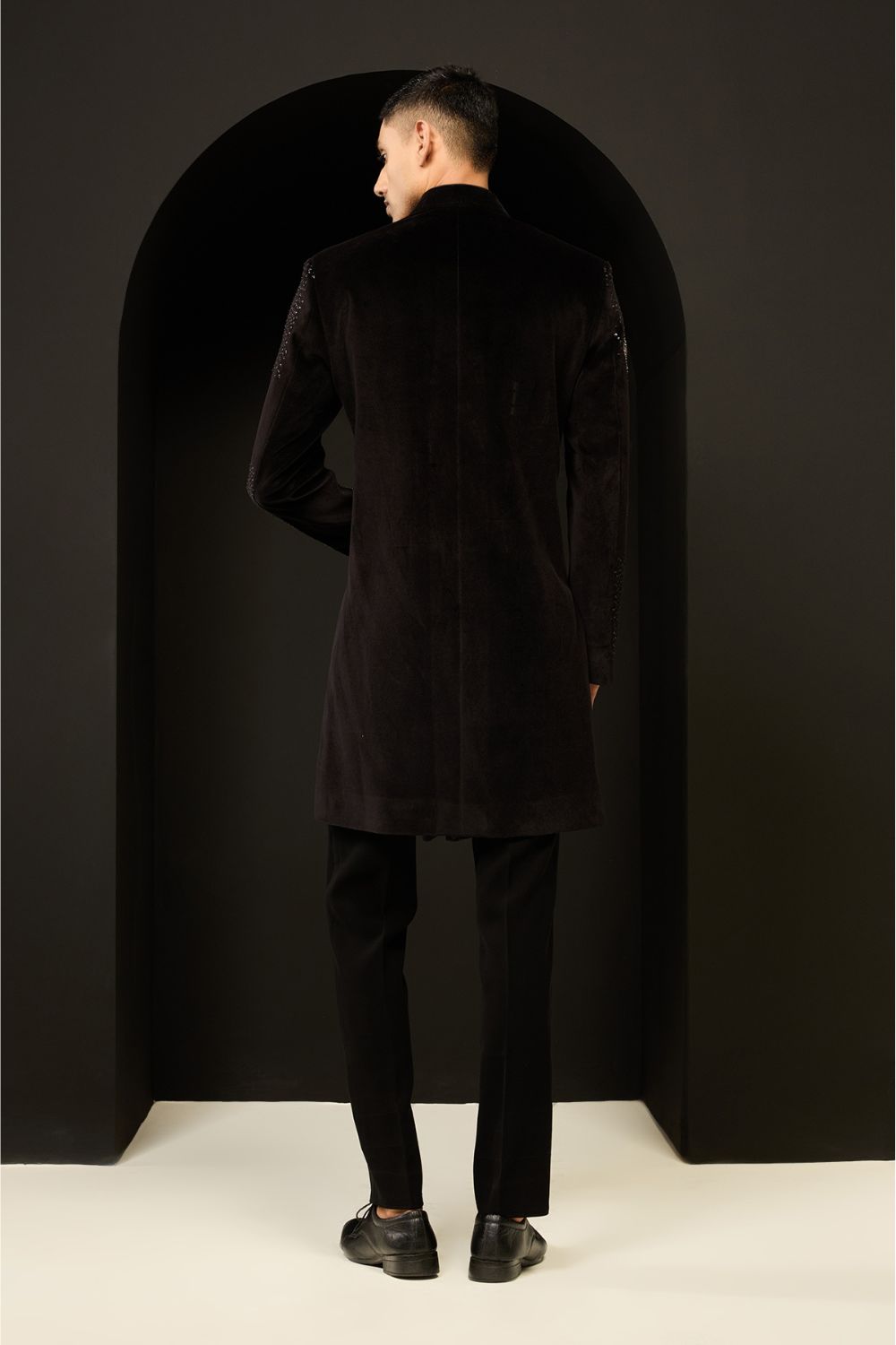 Black indo Western highlighting with sequins, pearls and nalki