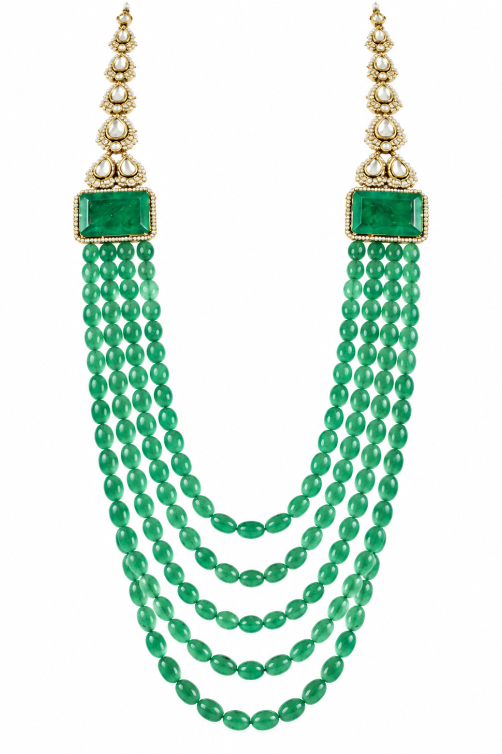Layered Jade Green Beaded Kundan Groom Mala
