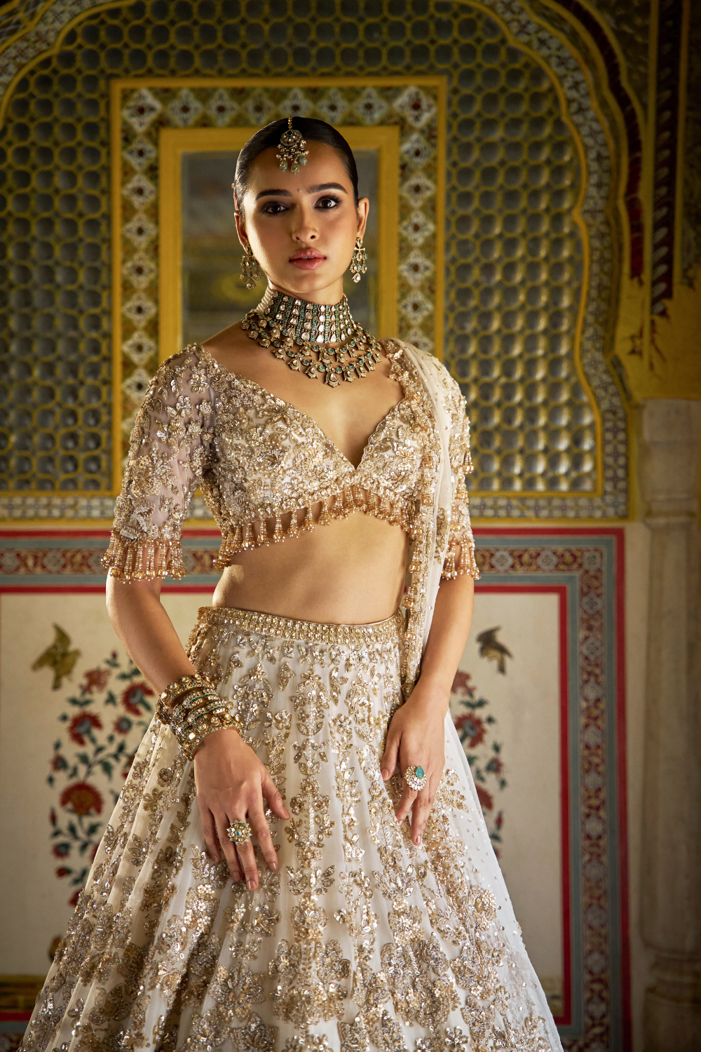 Ivory Gold Floral Lehenga Set