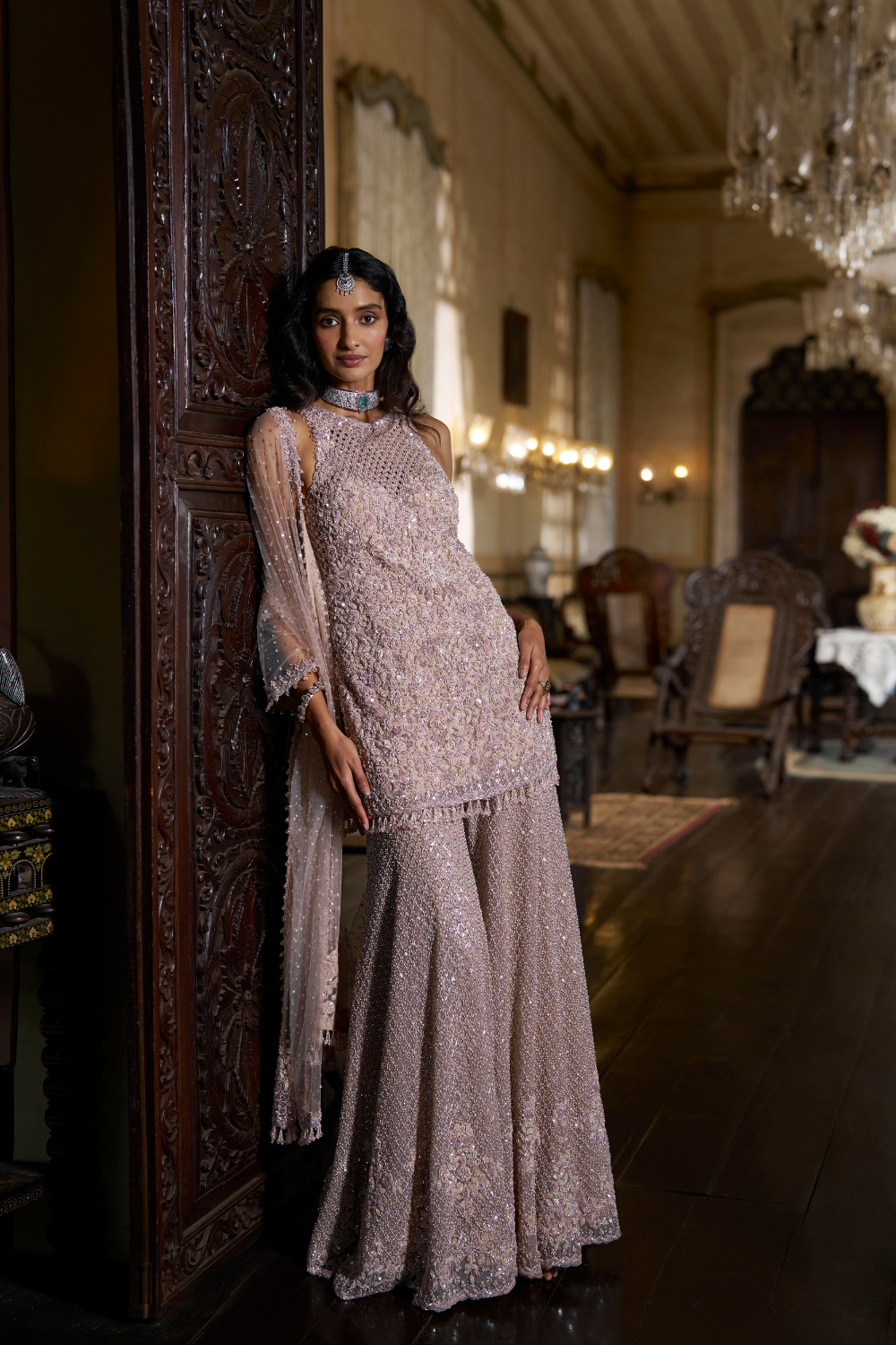 Mauve Sequin Sharara Set