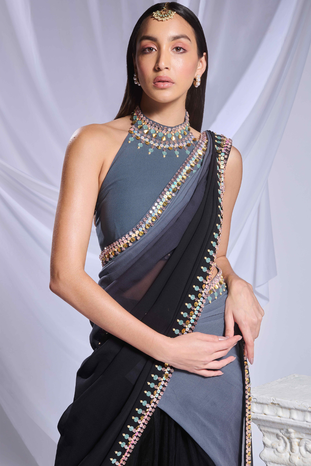 Black Rose Saree Set