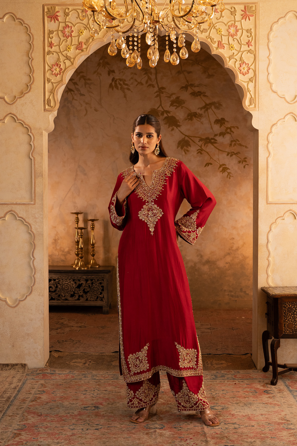 Maroon Silk Suit Set
