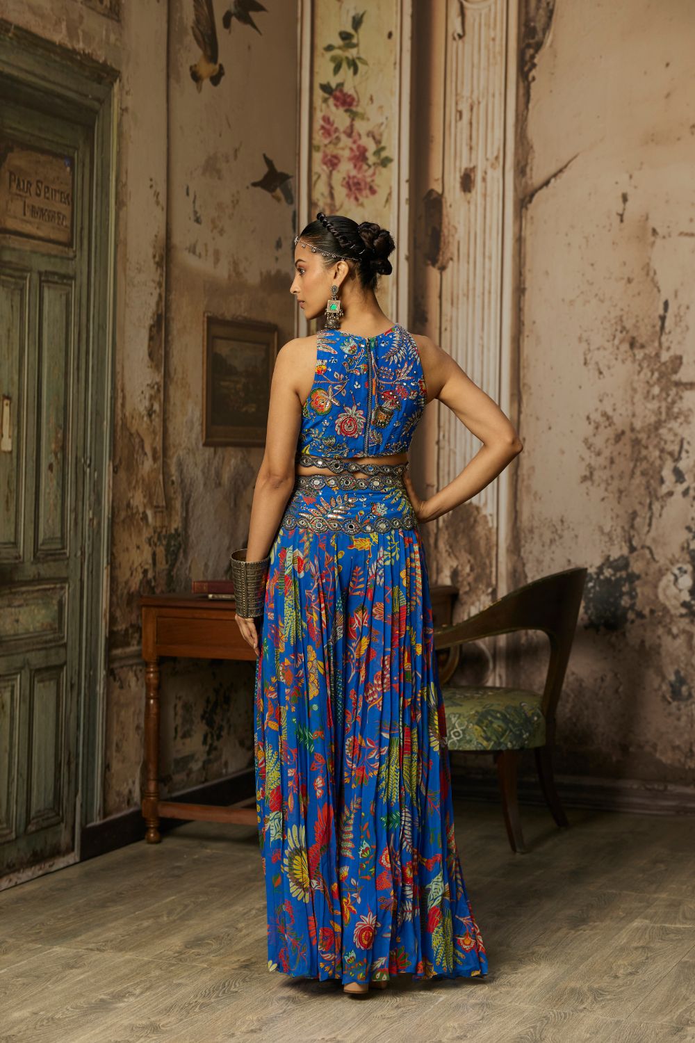 ELECTRIC BLUE PRINTED AND HIGHLIGHTED SHARARA SET