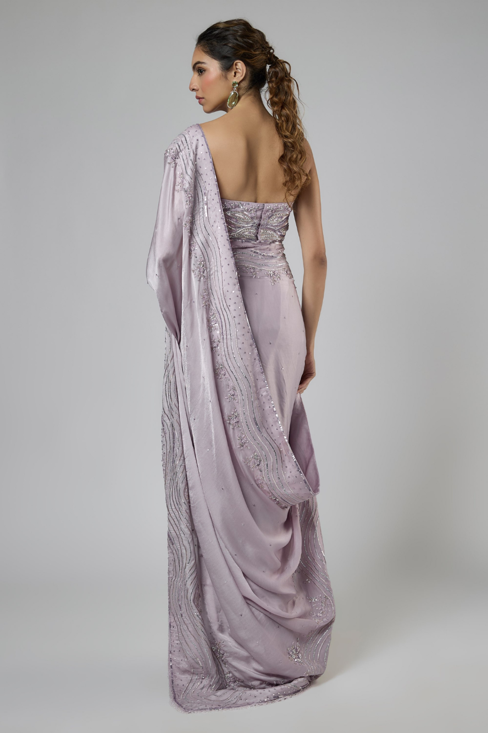 DUSTY lILAC INTRICATE EMBROIDERED SAREE WITH CORSET BLOUSE