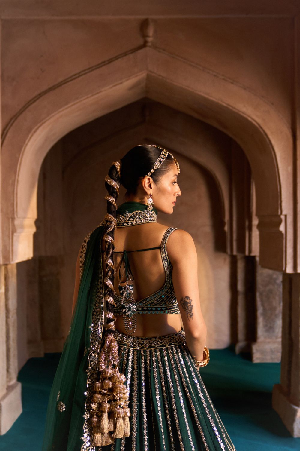 ZAMURRUD — Emerald Green Raw Silk Lehenga Set