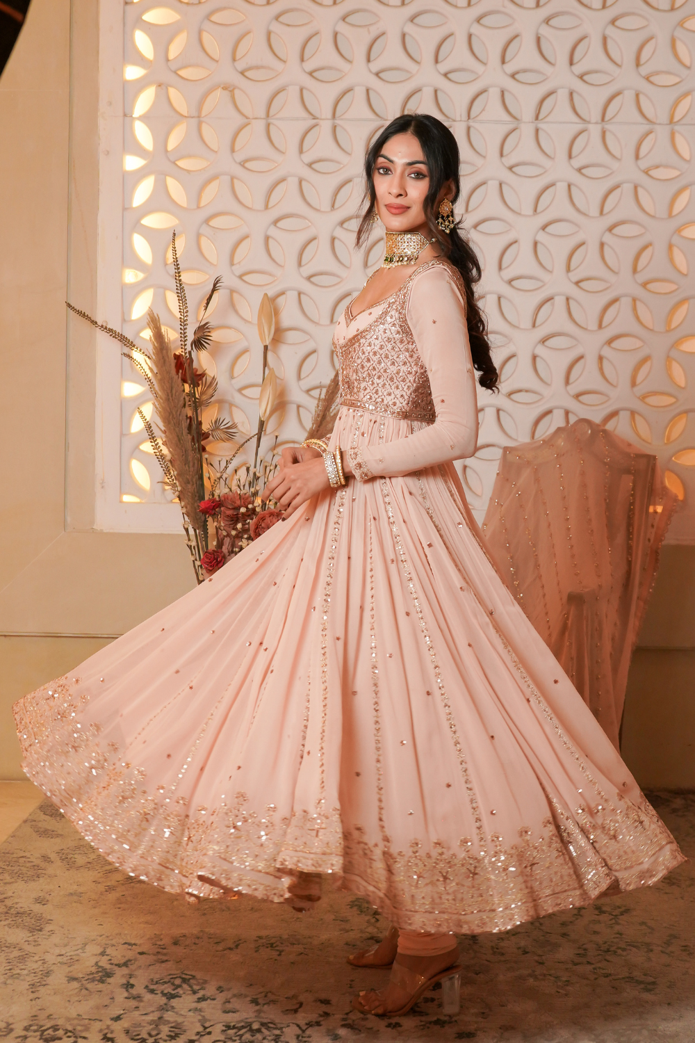 Blush pink anarkali set