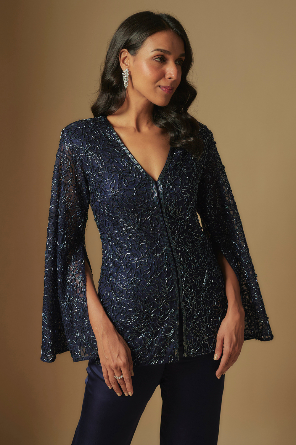 Hollis Hand embroidered cape style short kurti with sharara
