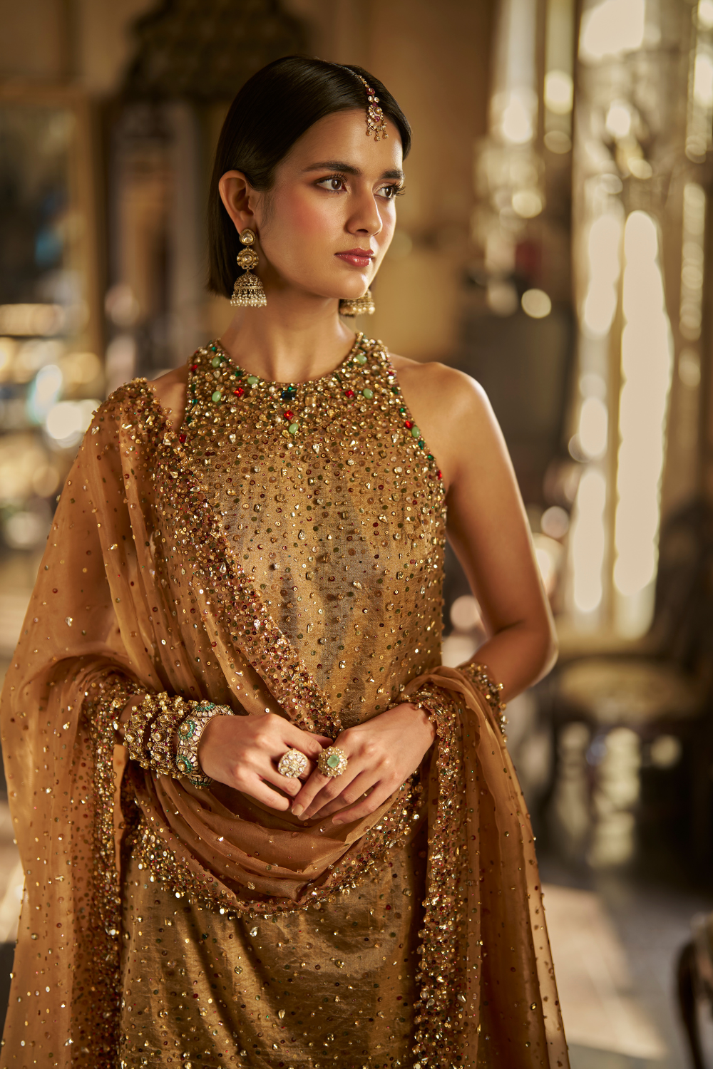 Gold Jewelled Sharara Set