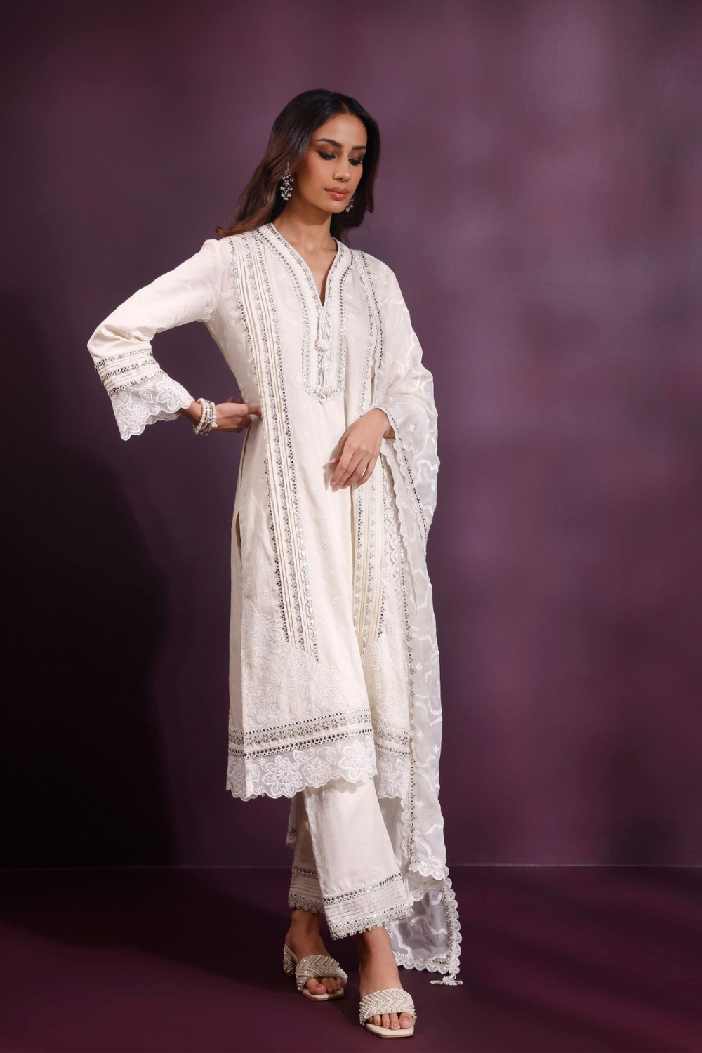 Pira Pima Satin Off White Kurta Set