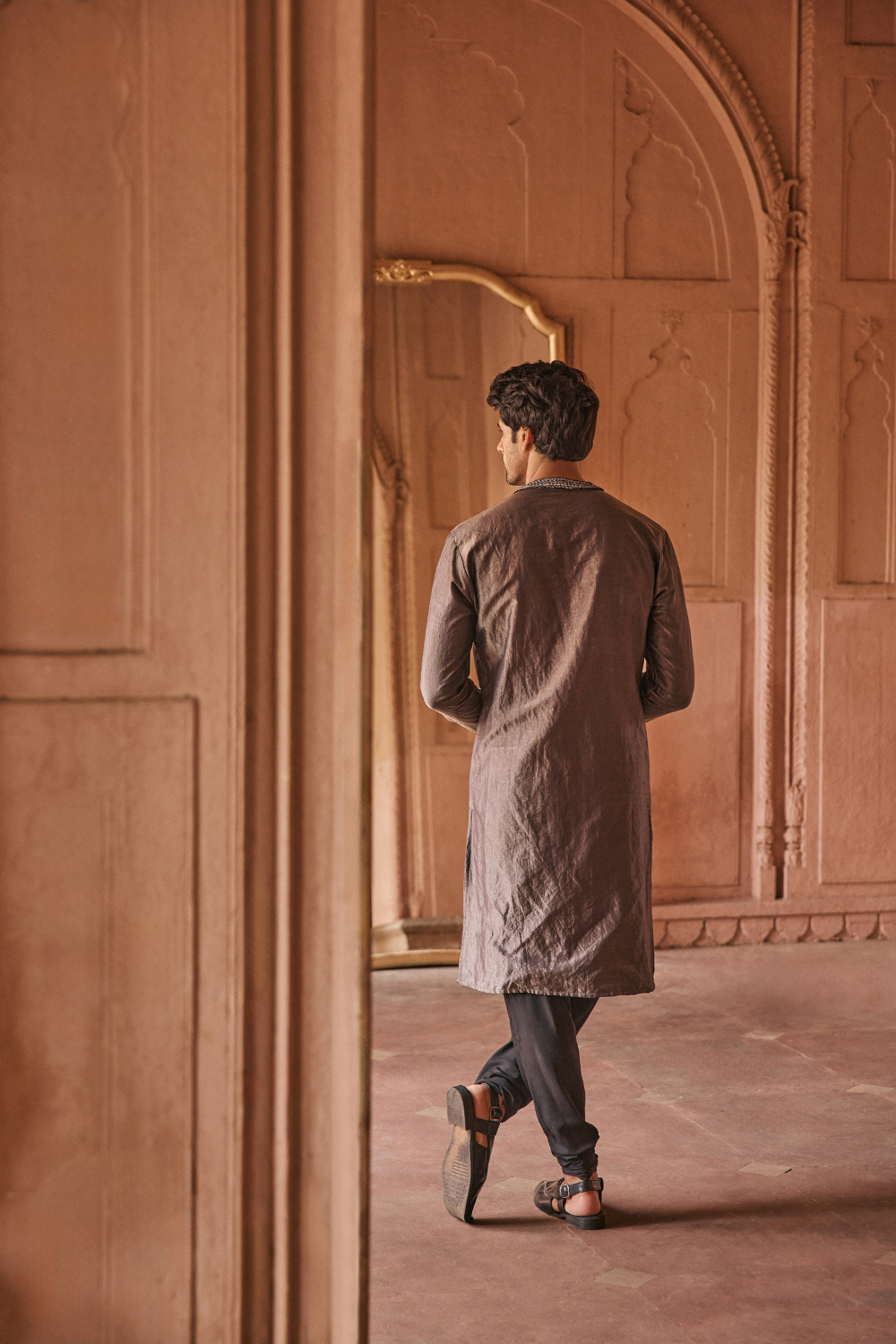 Black, dori embroidery, silk tissue, kurta ensemble