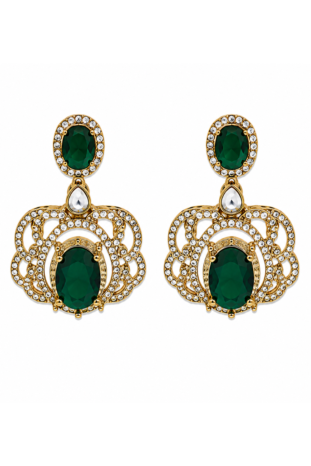 Emerald Green Moissanite Three-Layered Necklace Set