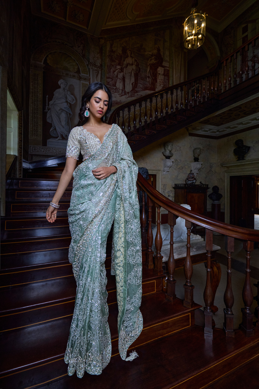 Ivory Sage Zardosi Saree