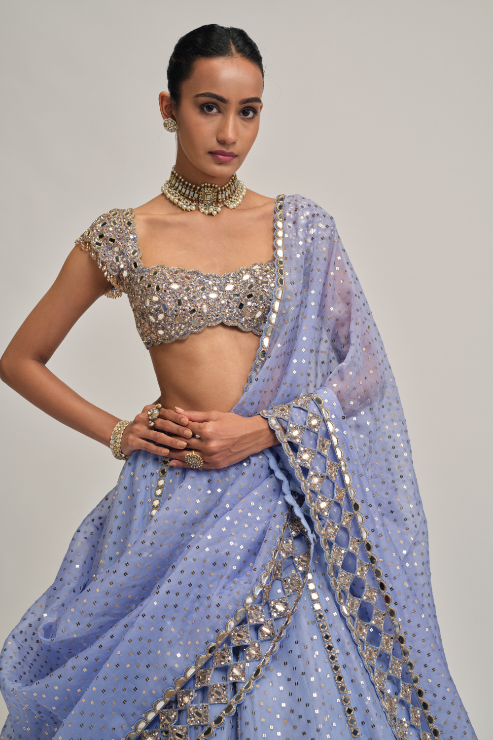 Dew Blue Sequins Embroidered Lehenga Set