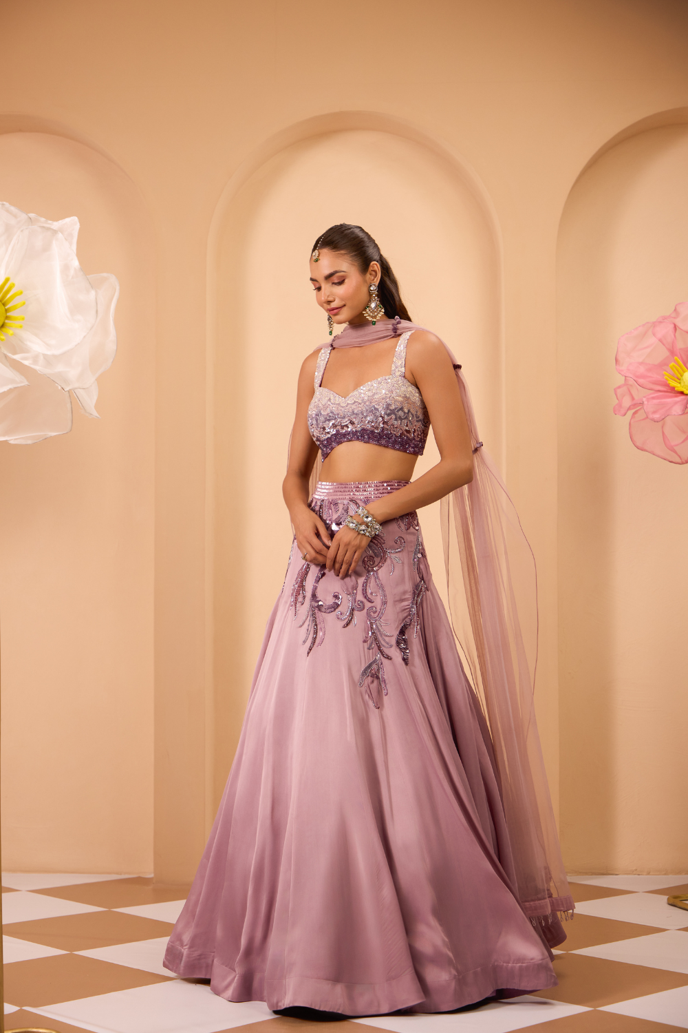 Shaded Hand Embroidered Blouse with Lehenga & Dupatta