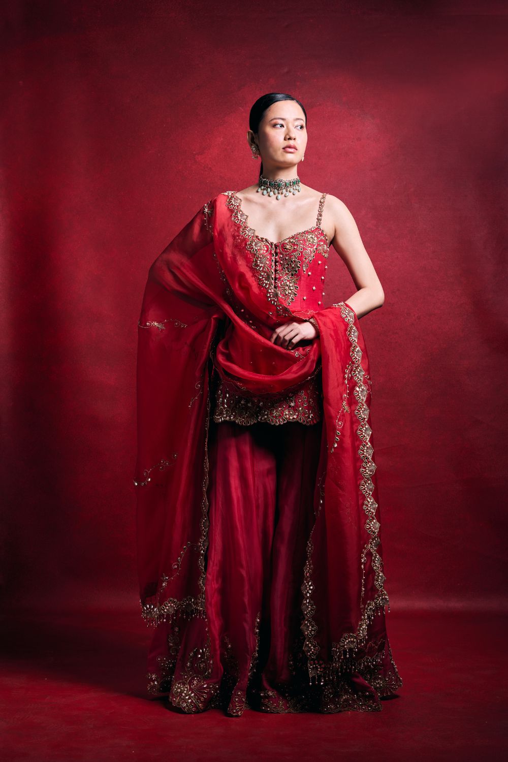 RED AND PINK SHARARA SET