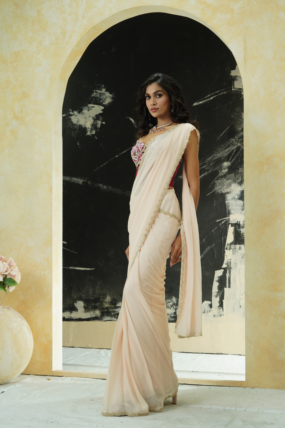 Powder Pink saree and Corset blouse set