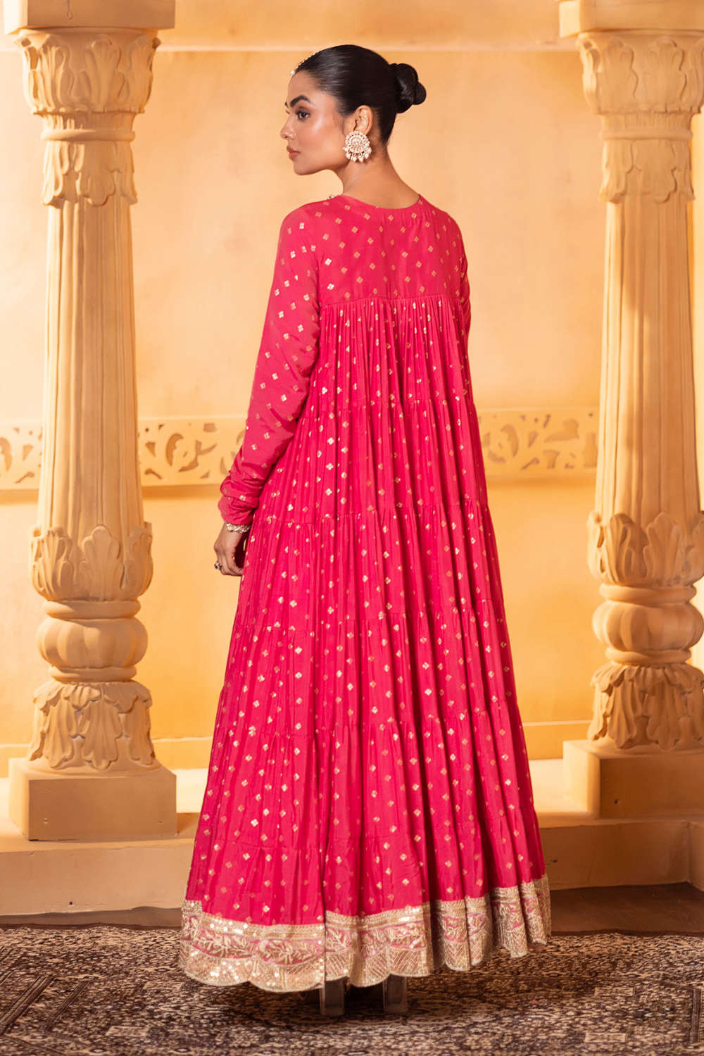 Pink Tiered Anarkali Set