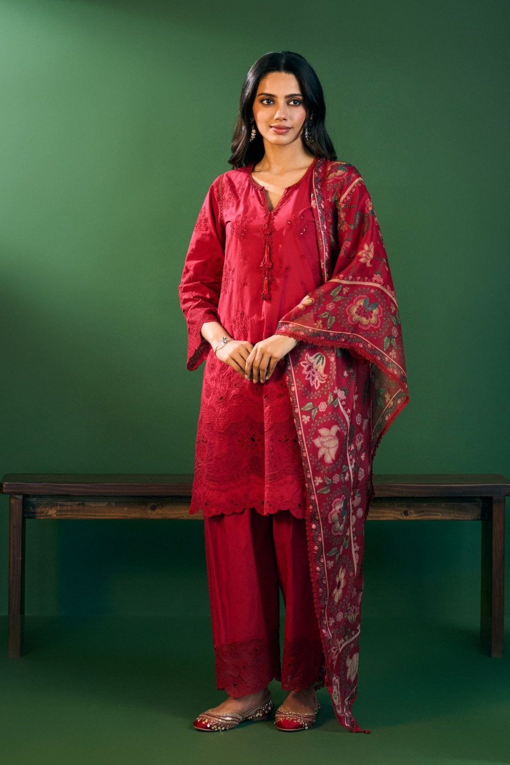 Riva Cotton Red Kurta Set