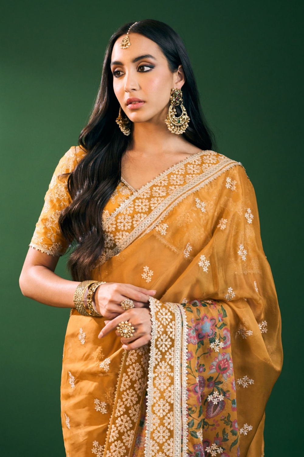 Leya Organza Printed Mustard Saree