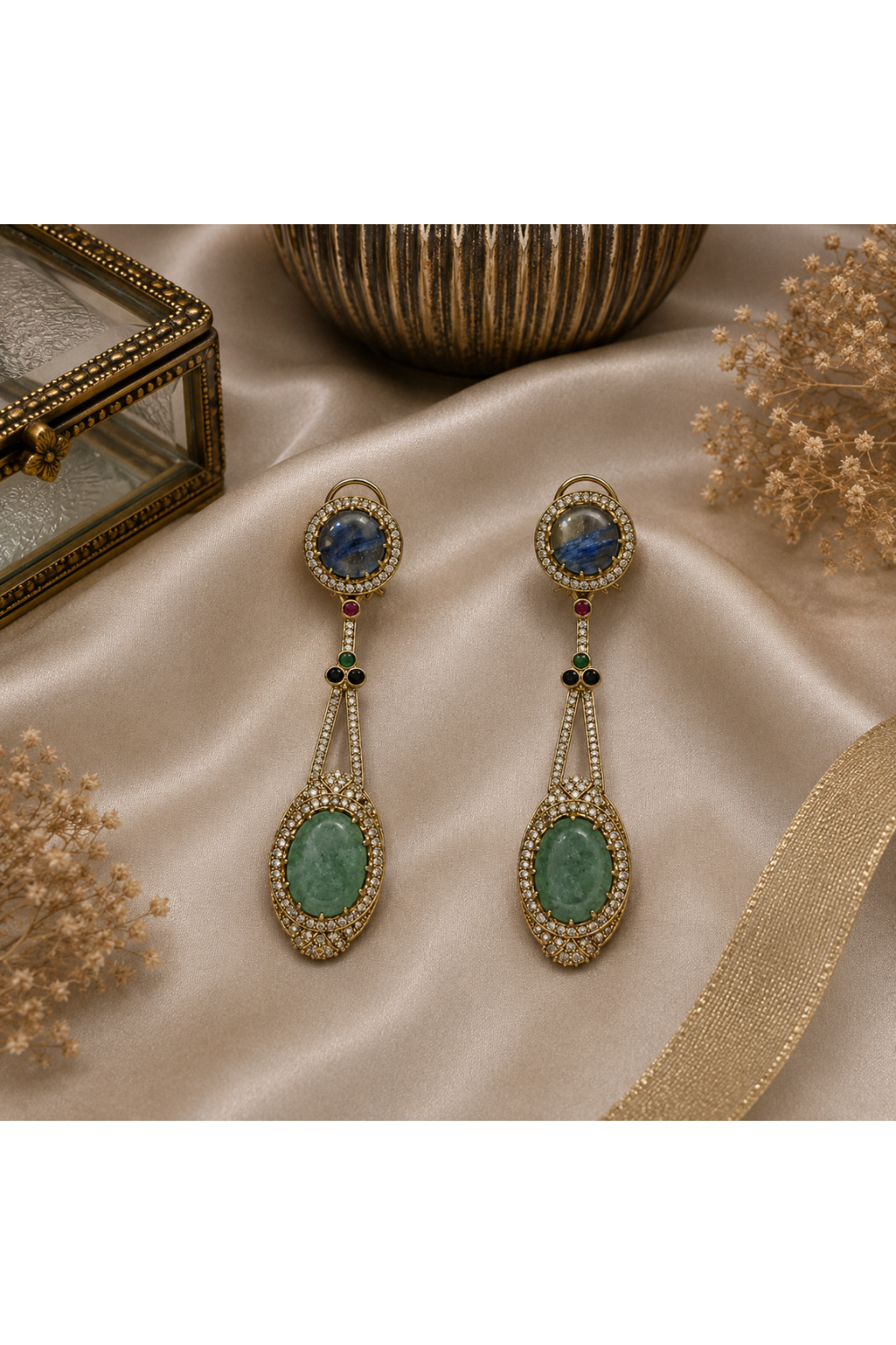 Slate Blue & Jade Green Semi-Precious Drop Earrings
