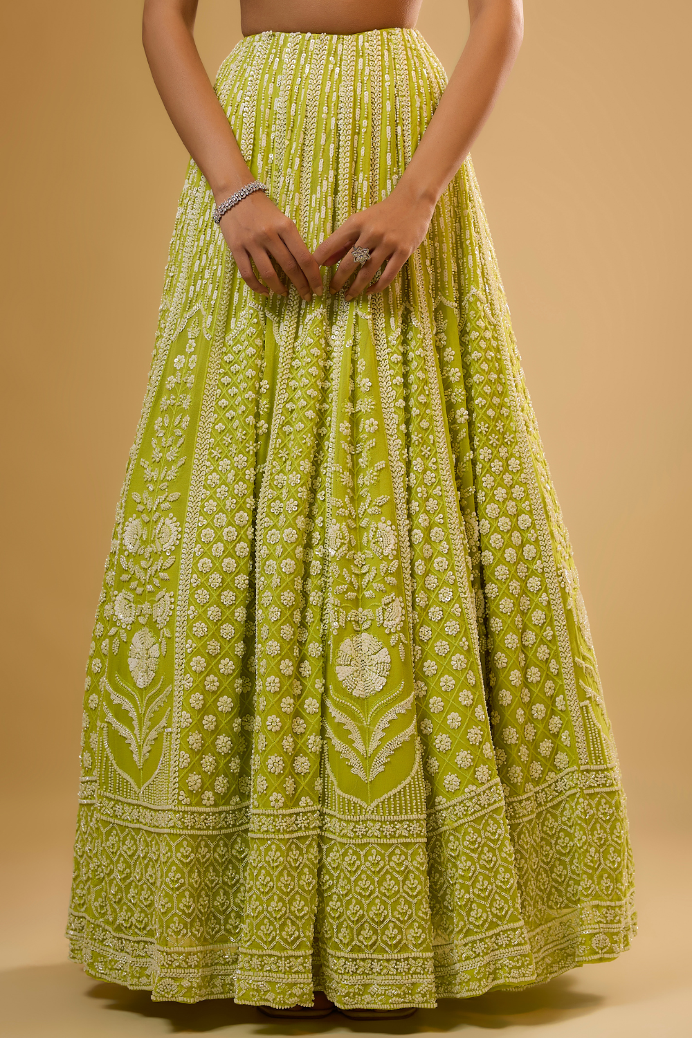 Citrus green georgette lehenga set with sequins & glass beads