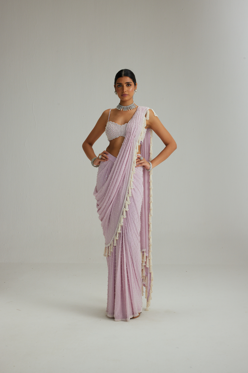 Lavender draped saree set