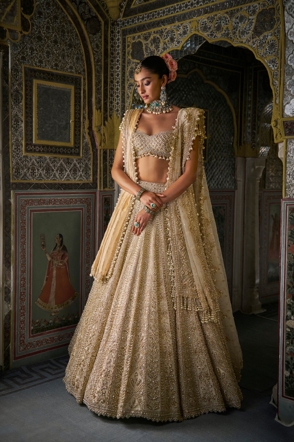 Ivory Gold Pearl Lehenga Set