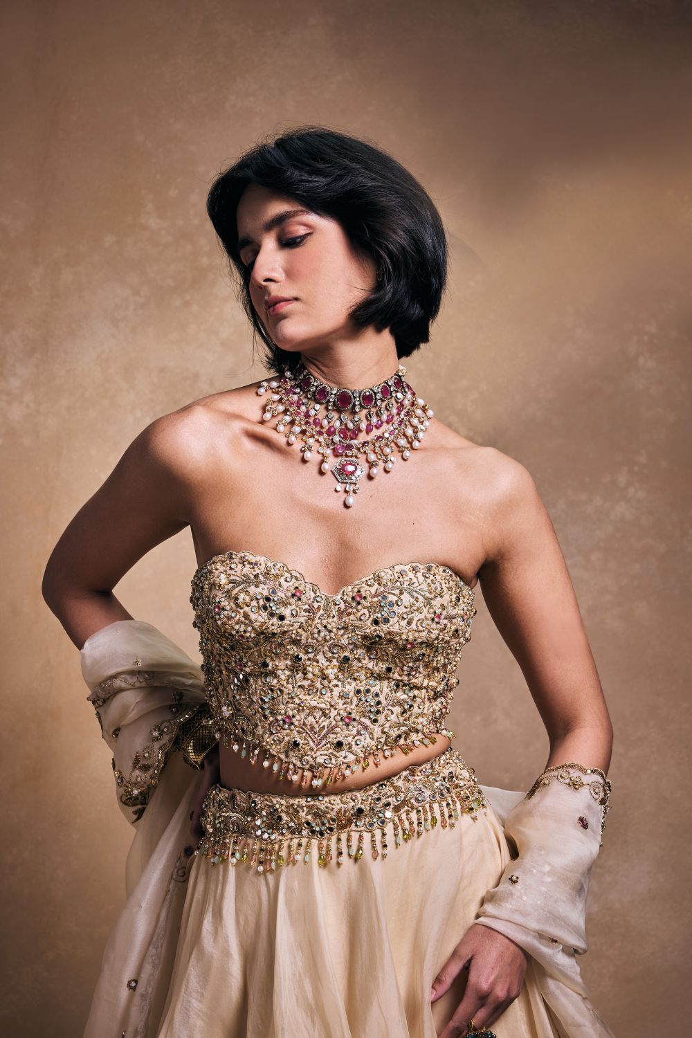 CREAM ORGANZA LEHENGA SET