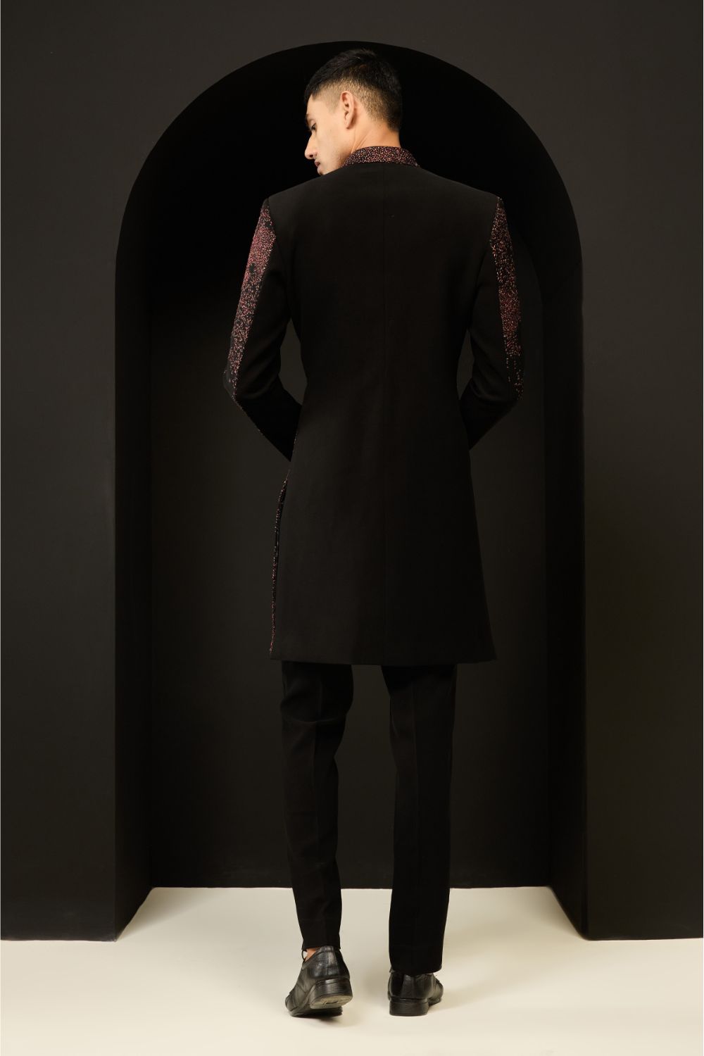 Black indo Western highlighting with sequins, pearls and thread work