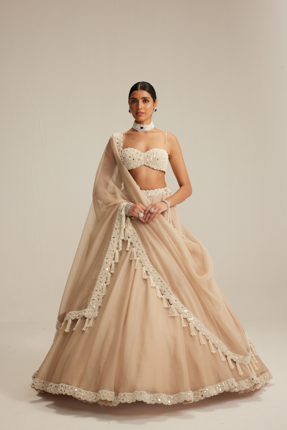 Light Beige Organza Lehenga Set