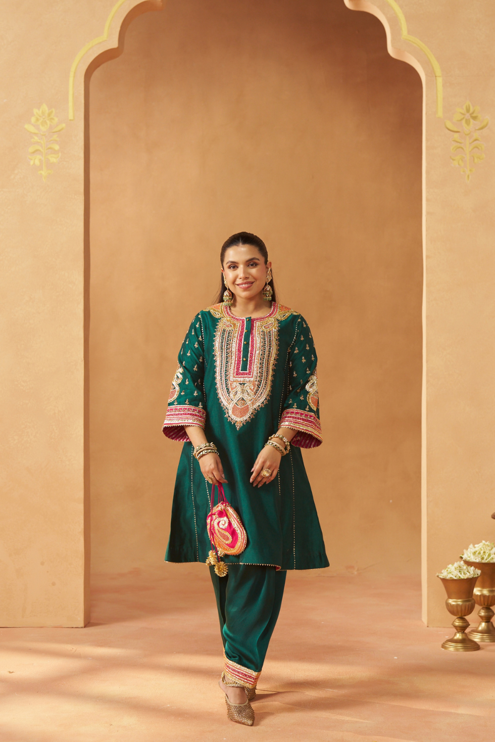 Riva Emerald Green Chauga With Salwar
