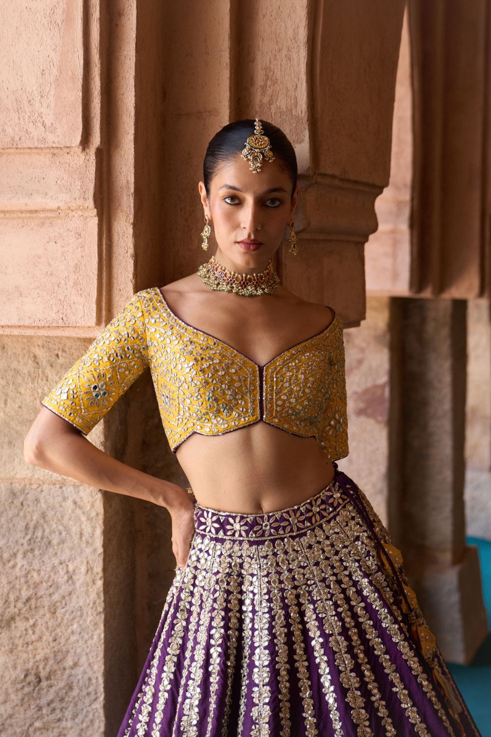 RAAT RANI — Purple Raw Silk Lehenga Set with Contrast Blouse