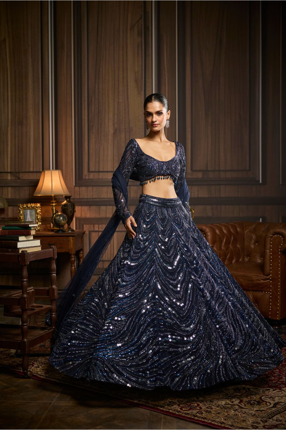 MIDNIGHT BLUE EMBELLISHED LEHENGA SET