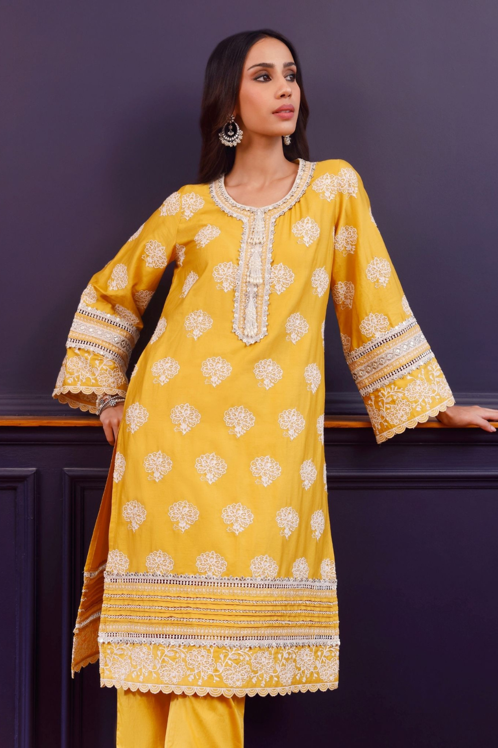 Reha Pima Satin Mustard Kurta Set
