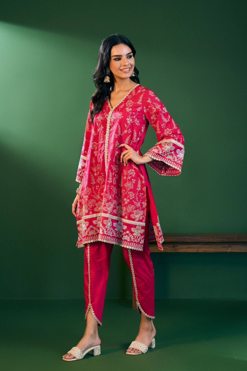 Rina Cotton Fuchsia Kurta with Fuchsia Dhoti Pant Set