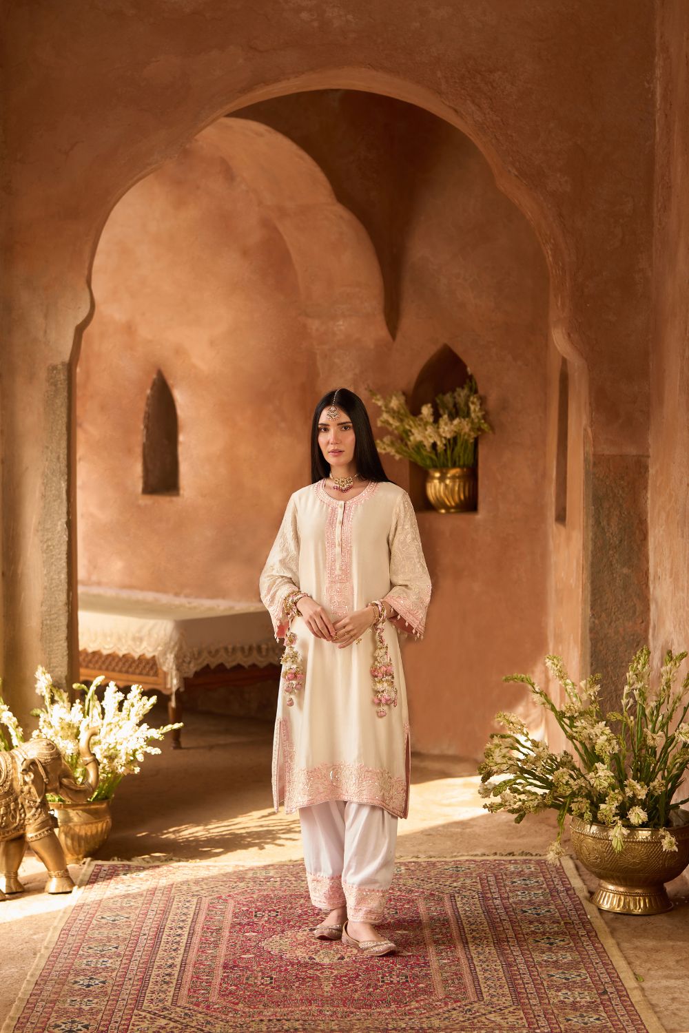 ANAM - DAISY IVORY WITH PINK A-LINE KURTA WITH SALWAR AND DUPATTA