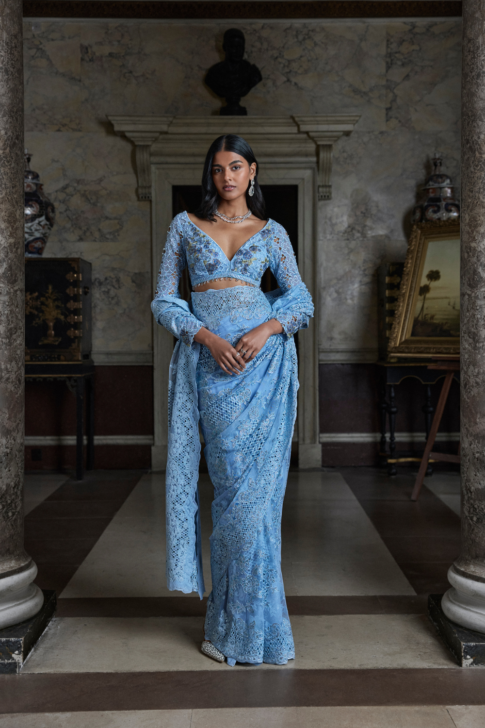 Powder Blue Thread Work Saree