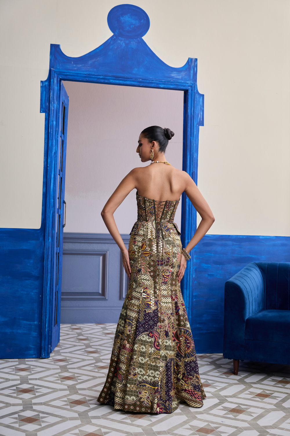 Olive Print Corset with Highlighted Mermaid Skirt Set